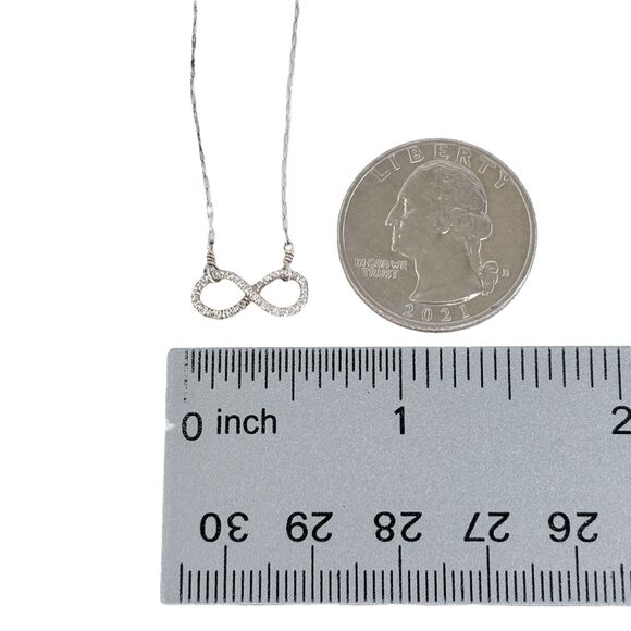 Vintage Sterling Silver 925 Cubic Zirconia Infinity Pendant Necklace 16"-18" - Picture 3 of 4